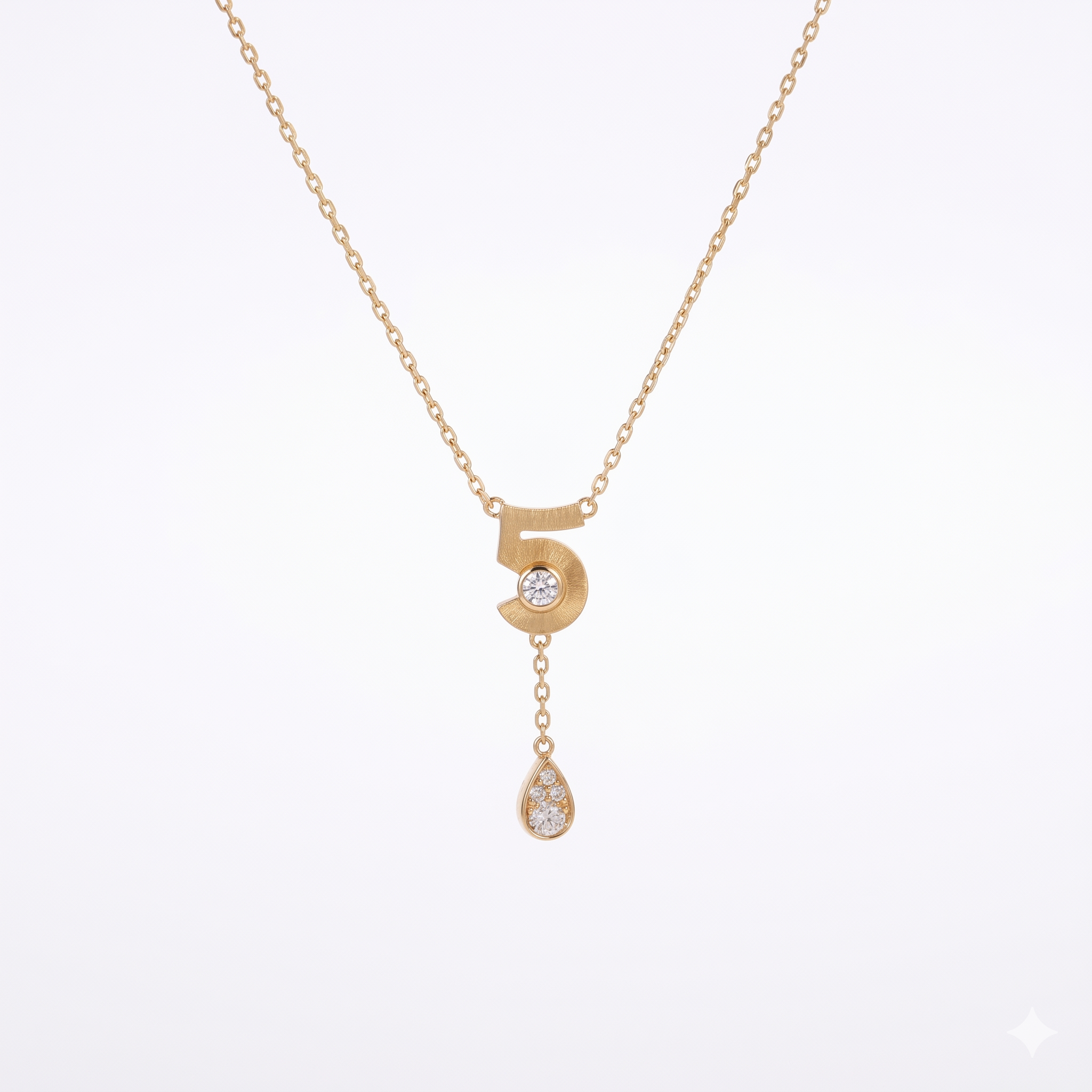 Number Five CZ Drop Pendant Necklace