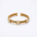 925 Silver-Plated 18K Gold Italian Popcorn Mesh Chain X-Shaped Zircon Open Bracelet