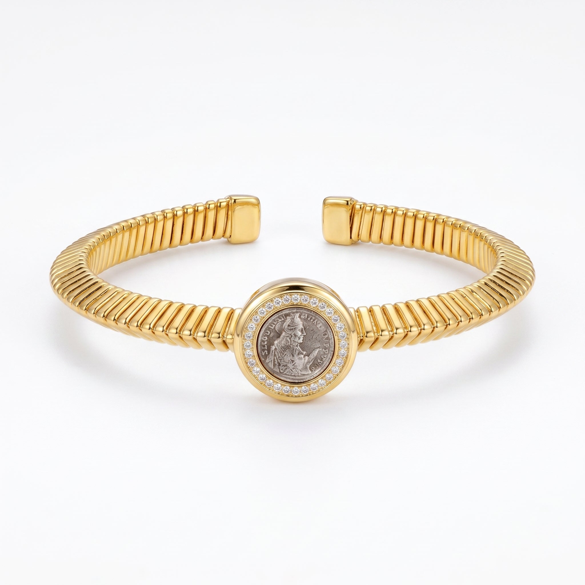 Ancient Coin CZ Texture Open Bracelet
