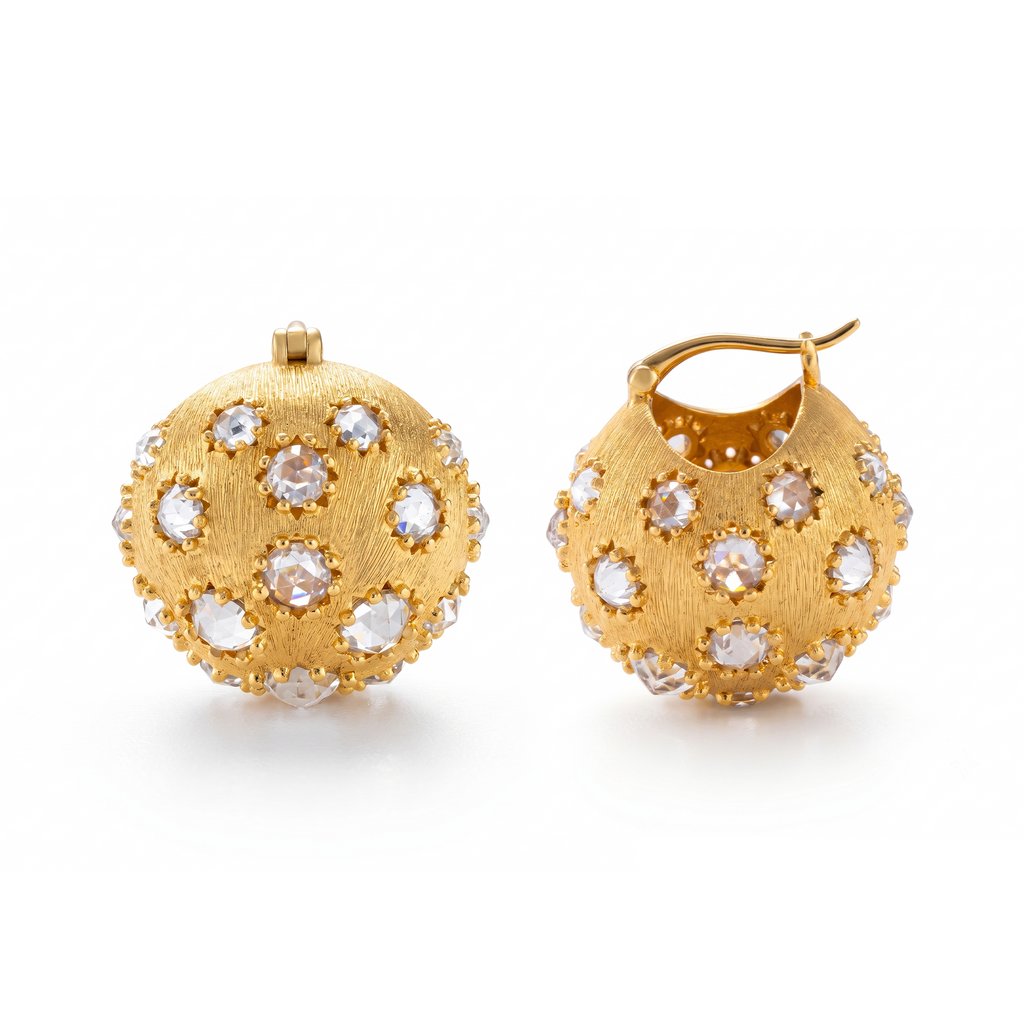 Brushed Crystal Dome Ball Huggie Earrings