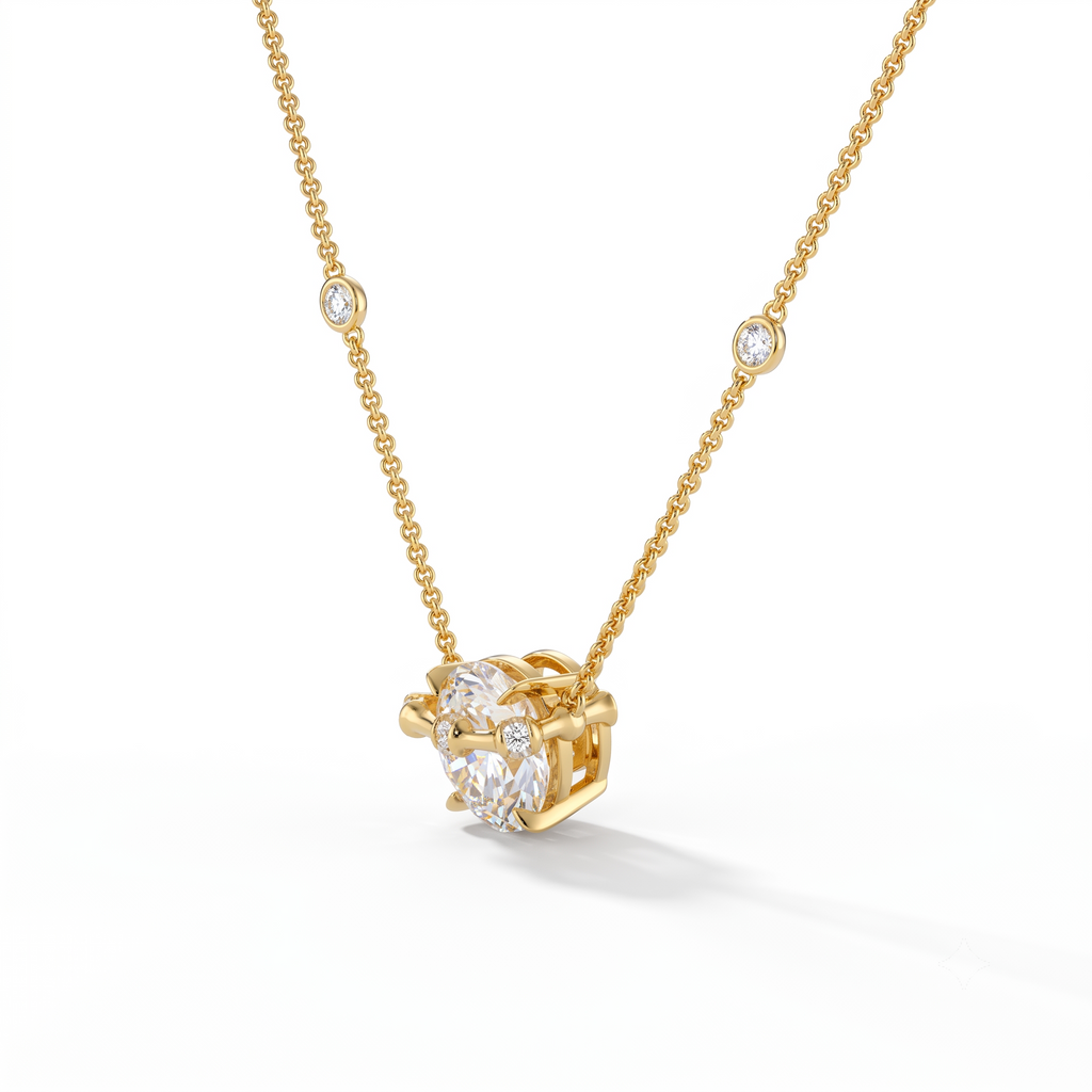 Round Solitaire Station Necklace