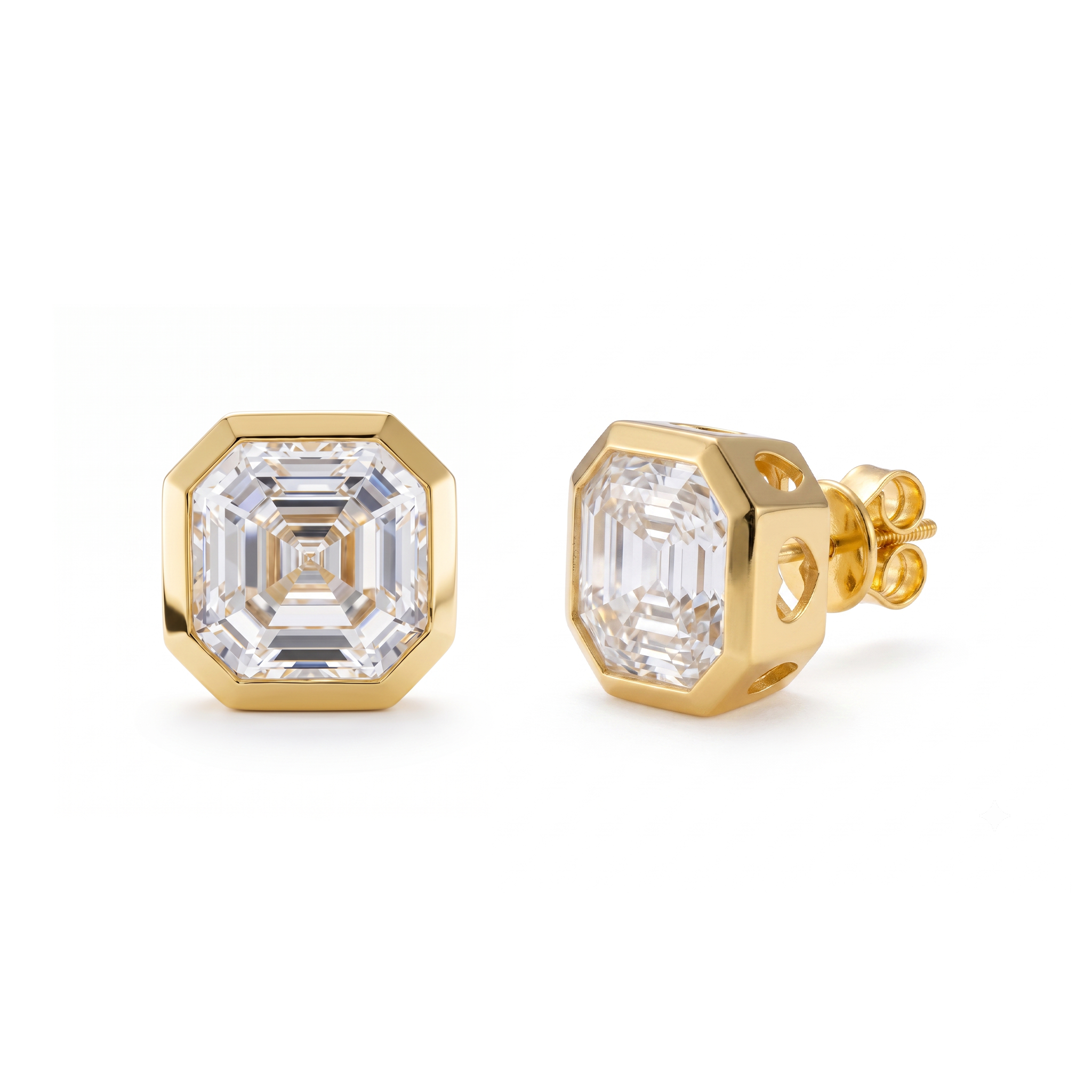 Asscher Bezel Stud Earrings