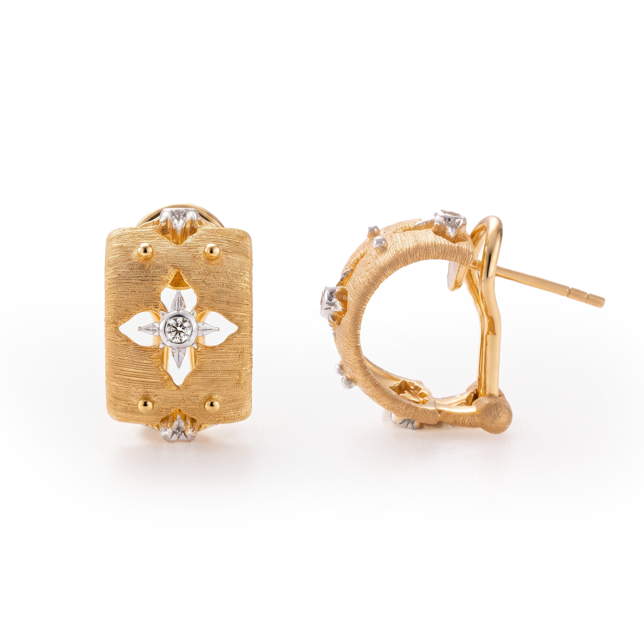 Brushed Florentine Cross Huggie Earrings