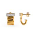 Ribbed Pavé J-Stud Earrings