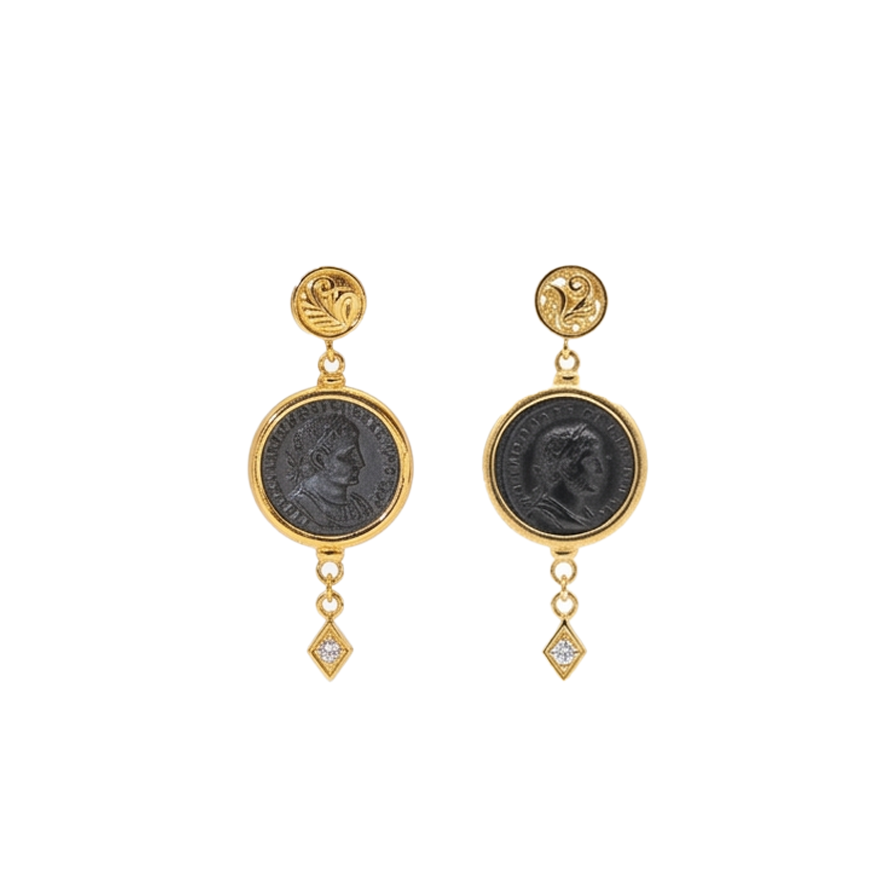 Ancient Coin CZ Drop Earrings