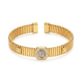 925 Silver-Plated 18K Gold Italian Antique Coin Zircon Vertical Pattern Open Bracelet