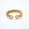 925 Silver Plated 18K Gold Italian Popcorn Mesh Chain With Full Diamond Hemispherical Opening Bracelet