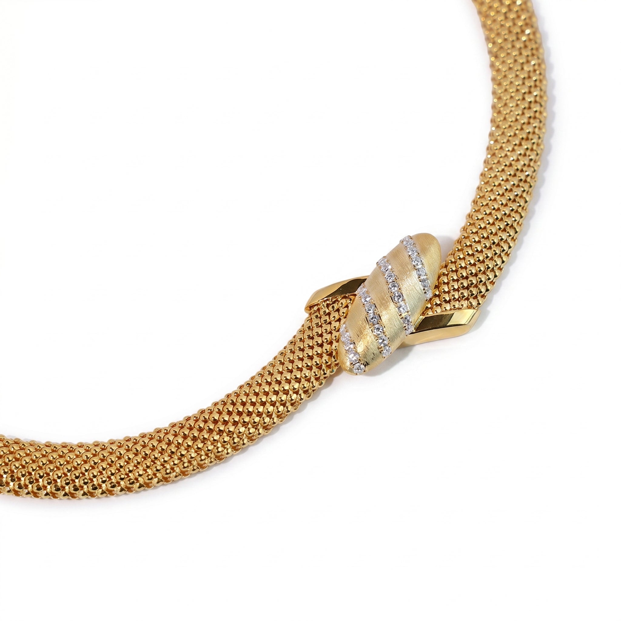 925 Silver-Plated 18K Gold Italian Popcorn Mesh Chain Zircon Collar