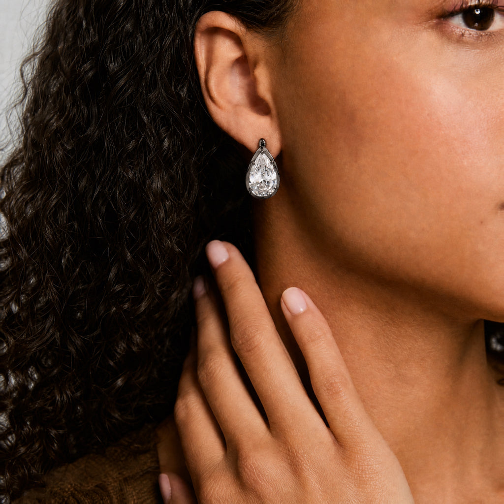 Black-Plated CZ Teardrop Earrings