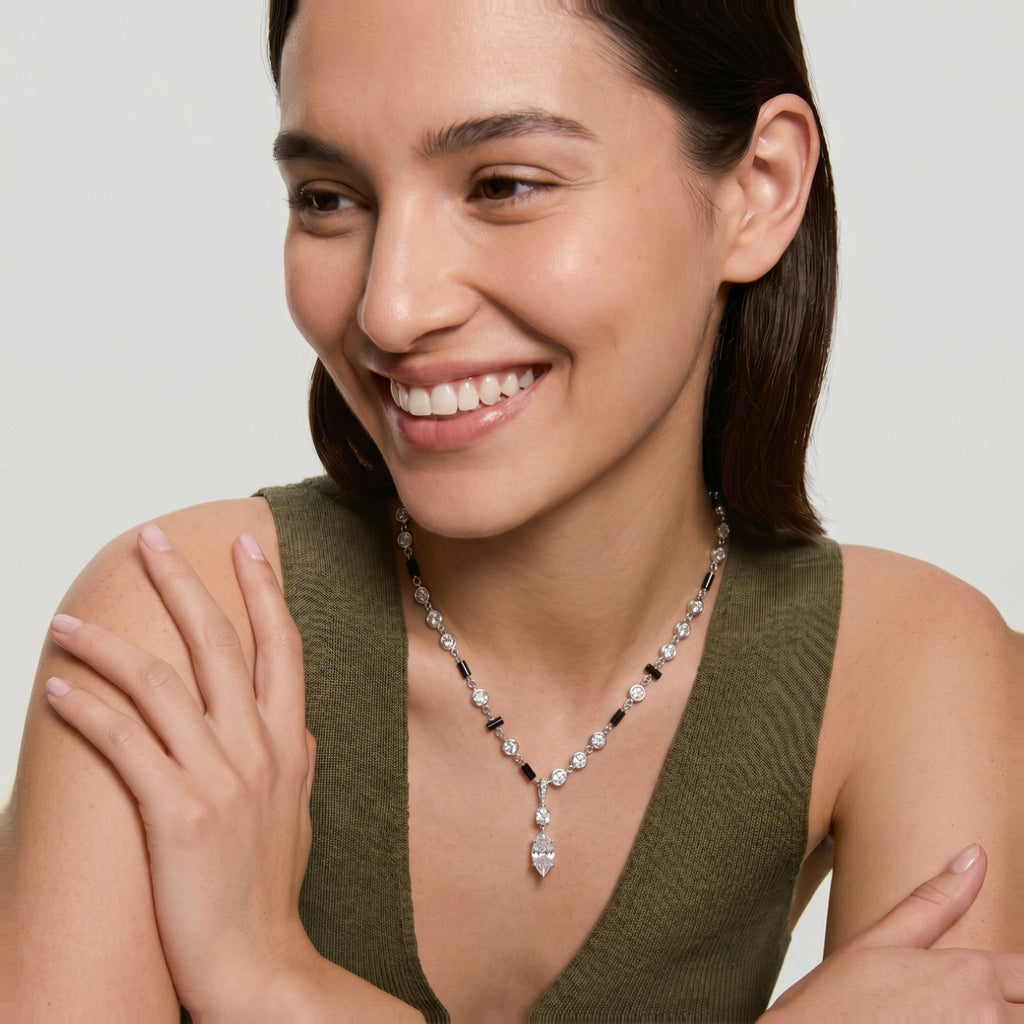 CZ Marquise Link Pendant Necklace