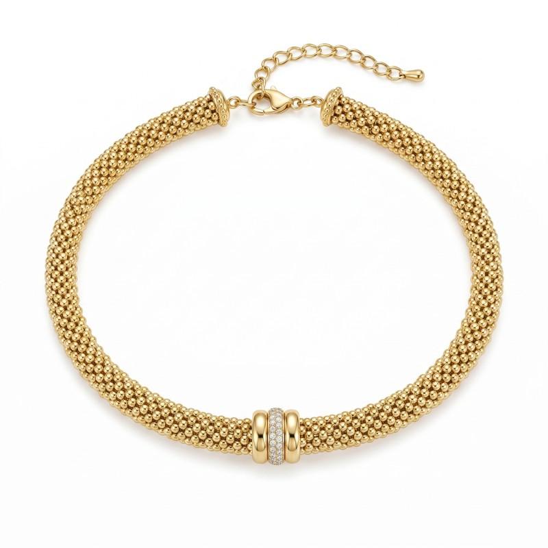 Popcorn Mesh Chain Collar with Wide beaded Zircon