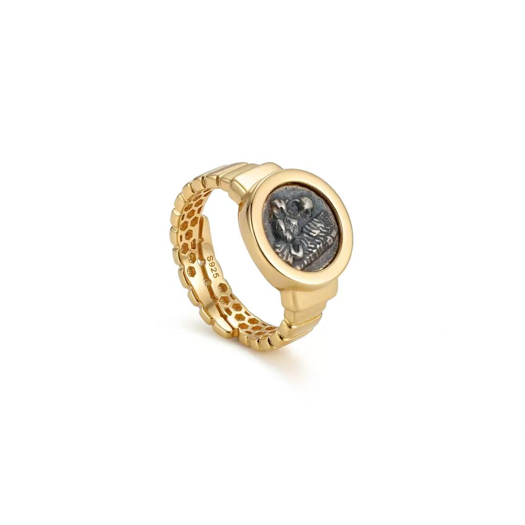Lion Ancient Coin Stretch Ring