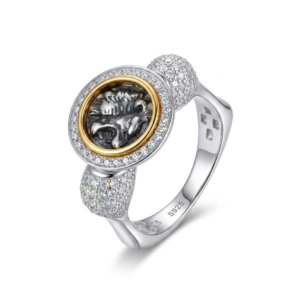 Lion Crest Square Signet Ring