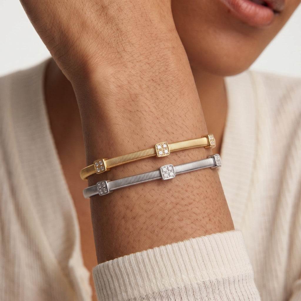 CZ Triple Station Bangle Bracelet