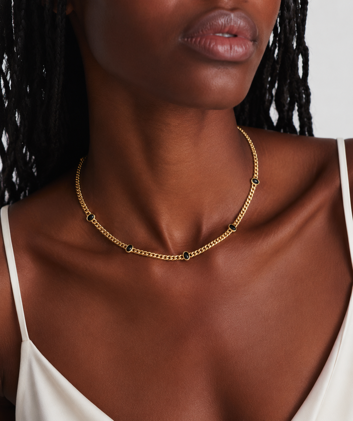 Cuban Link With Black Stone Necklace